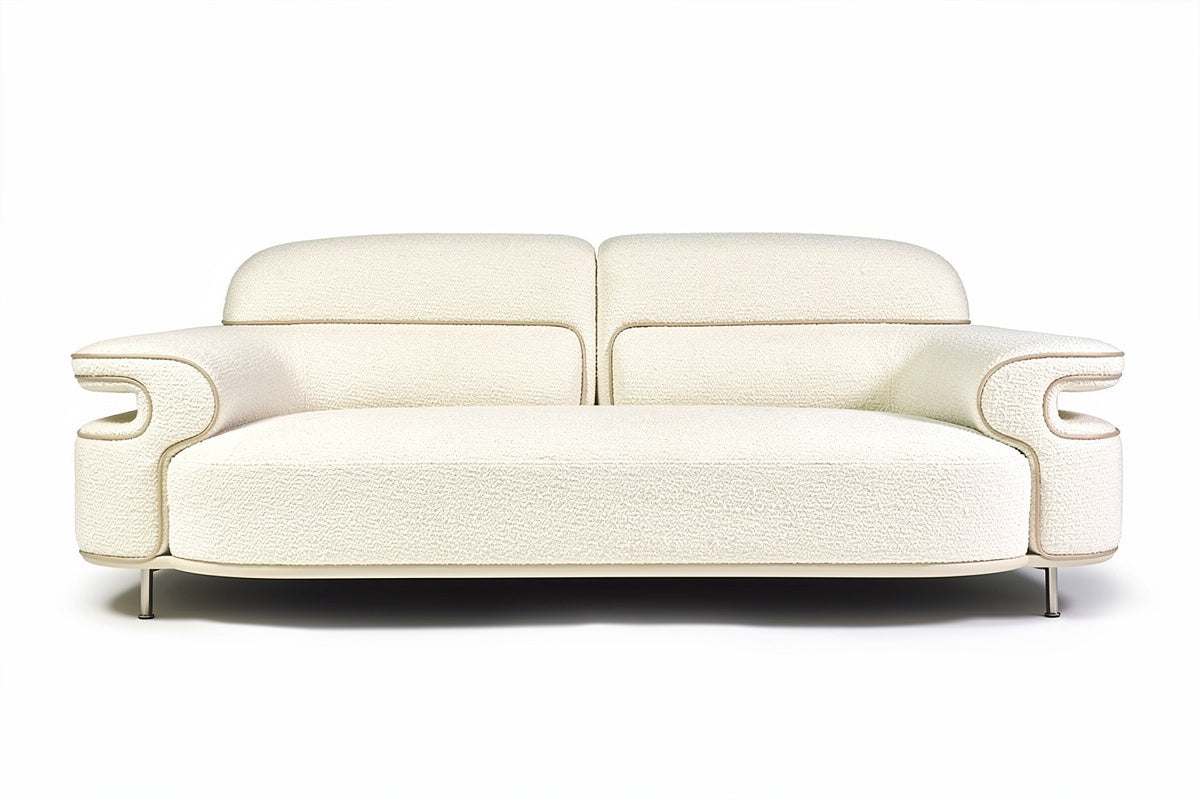 **Nowoczesna biało-szara sofa z zaokrąglonymi krawędziami**