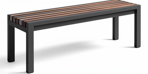 "Stylowy ławka z drewna i metalu - Nowoczesny design na zewnątrz"